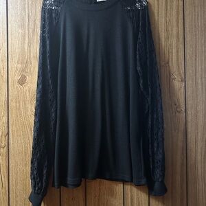 Black Long Sleeve Top with Lace Details